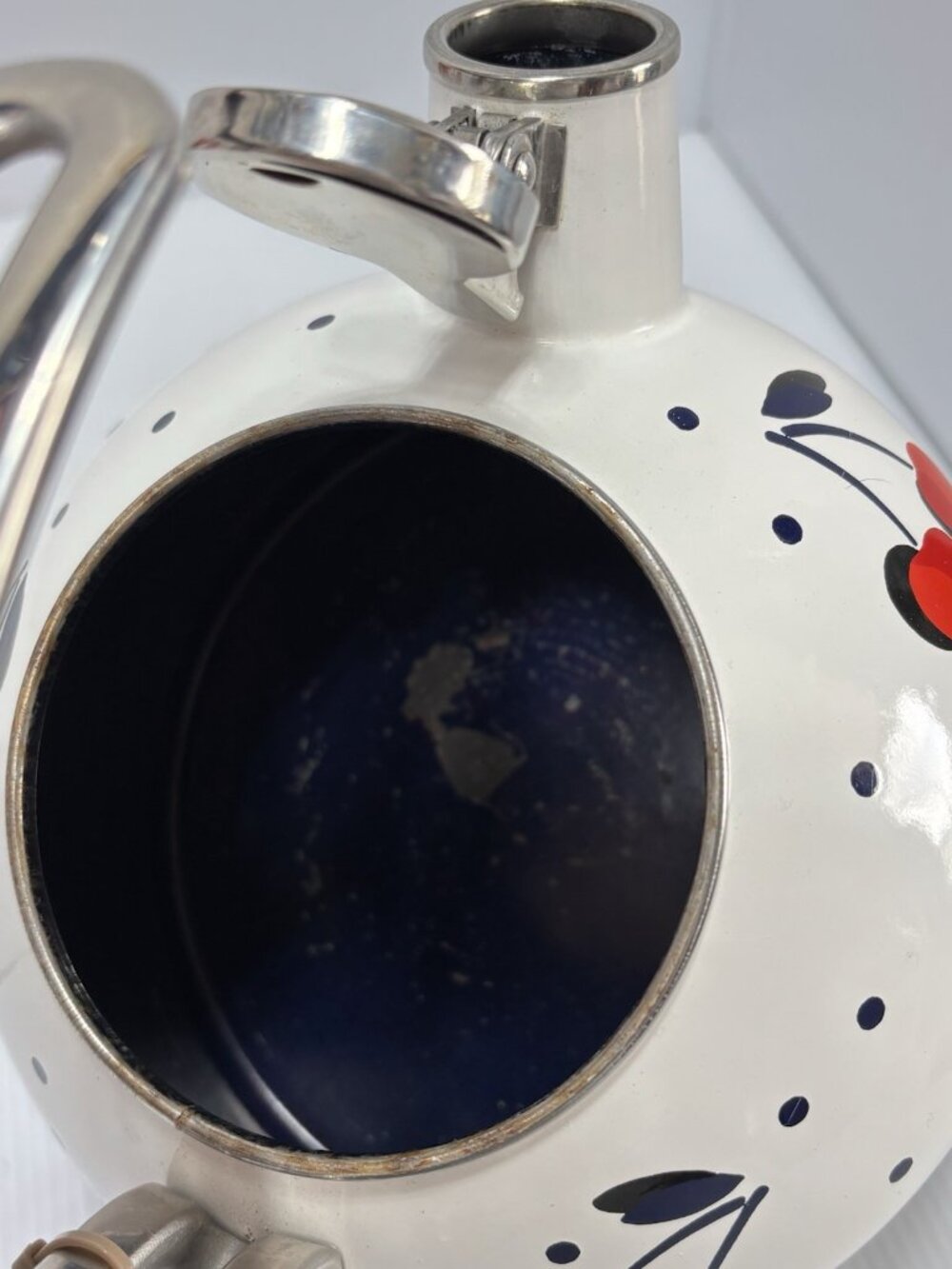 Kate Spade Cherry Polka Dot Tea Kettle White Enamel On Steel Decorative -As Is! - Picture 13 of 16